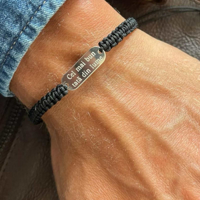 Bratara argint barbati  snur impletit placuta personalizata [2]