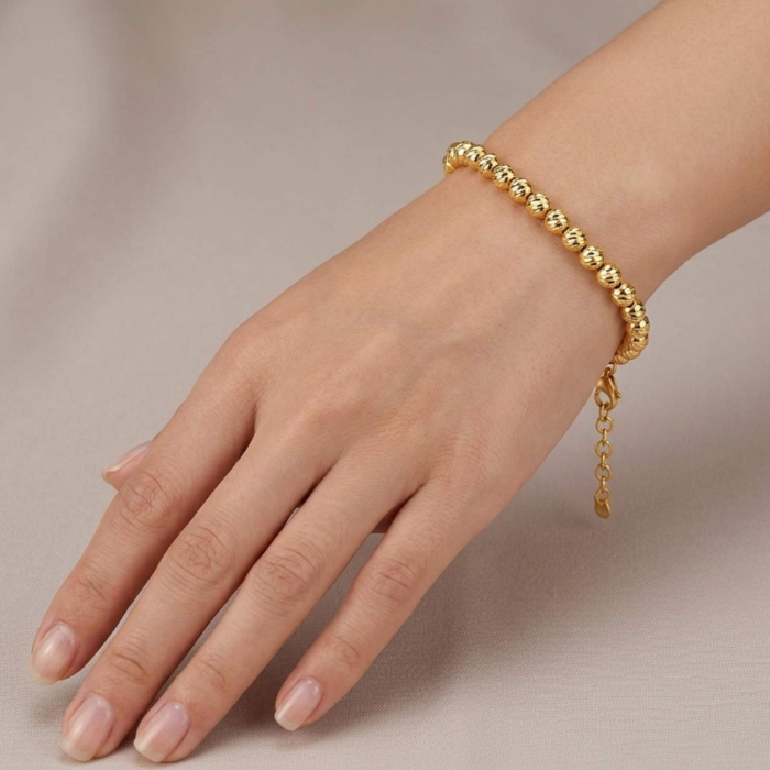 Brățară Argint cu Bile 4mm Placate Aur 18K, Reglabilă, Unisex – Elegantă & Cadou Premium [2]