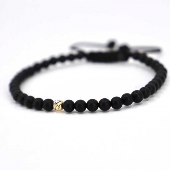 Bratara aur 14K cu bilute si pietre semipretioase onix 4 mm, snur reglabil [4]