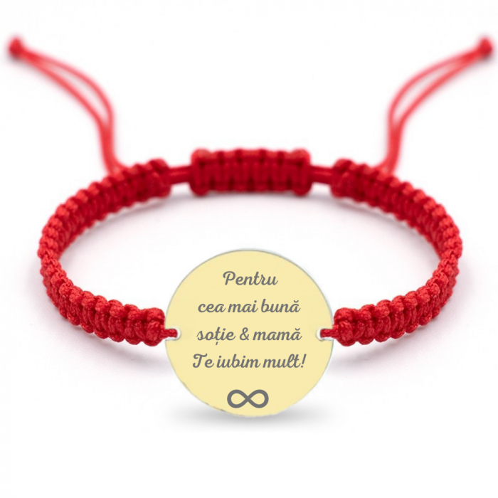 Bratara Aur dama personalizata text, snur impletit si banut aur 19 mm [2]