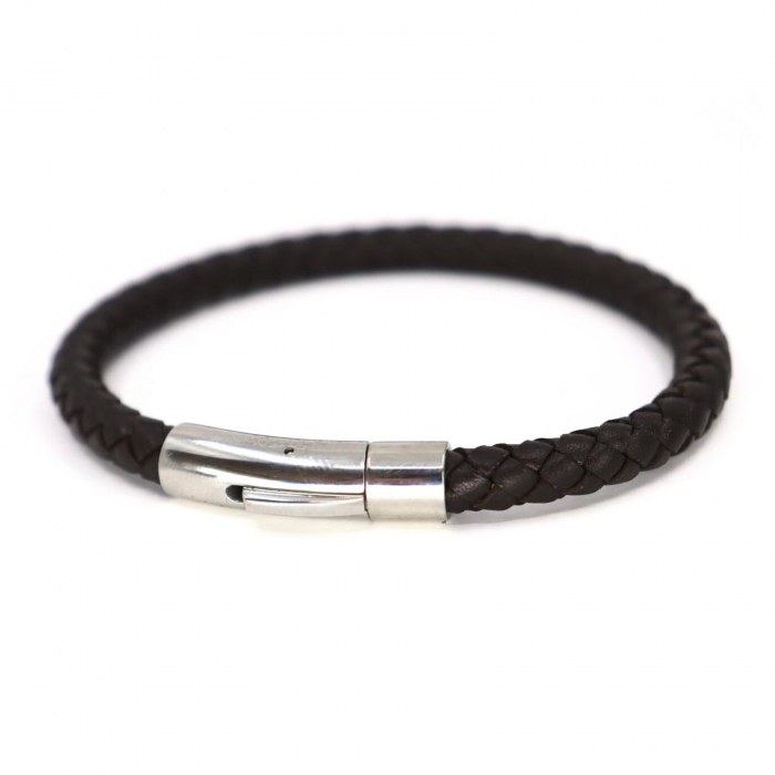 Brățară Bărbătească din Piele Naturală Maro, Închizătoare Inox, Lungime 21 cm [3]