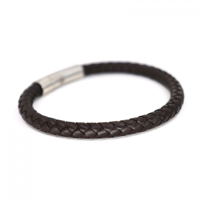 Brățară Bărbătească din Piele Naturală Maro, Închizătoare Inox, Lungime 21 cm [2]