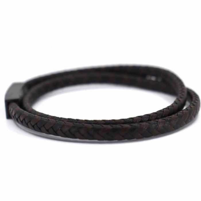 Bratara barbateasca piele neagra si maro personalizata, inchizatoare magnetica inox [2]