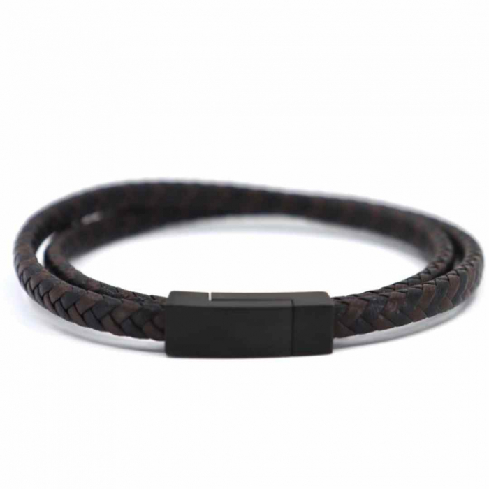 Bratara barbateasca piele neagra si maro personalizata, inchizatoare magnetica inox [3]