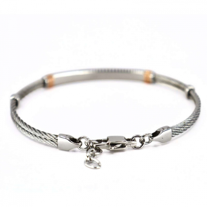 Brățară Bărbați cu Diamant de 0.015ct, din Oțel Inoxidabil Argintiu-Roz [6]