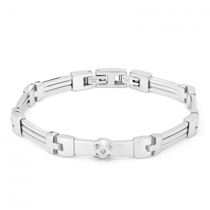 Bratara Barbati cu Diamant Natural 0.022ct, din Otel Inoxidabil