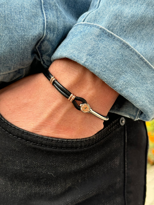 Brățară Bărbați cu Diamant Negru Natural de 0.025ct, Oțel Alb-Roz și Piele [3]