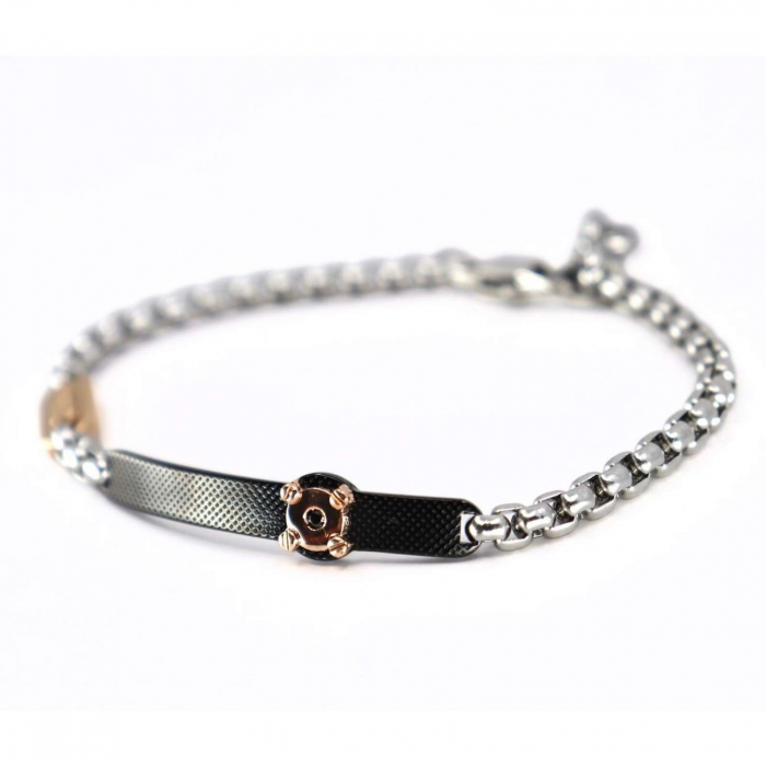 Brățară Bărbați cu Diamant Negru Natural de 0.025ct, Oțel Inoxidabil [7]