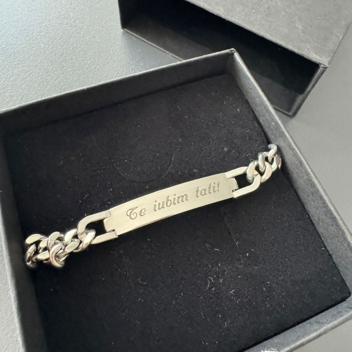 Brățară Bărbați cu Plăcuță Personalizată - Oțel Inoxidabil - Gravură Laser cu Garanție pe Viață [5]