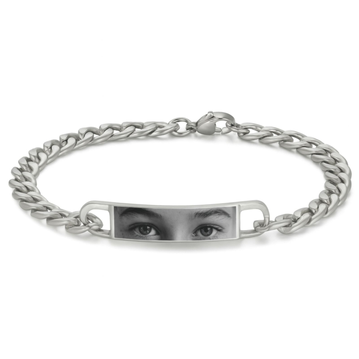 Brățară Bărbați Personalizată cu Fotografia Ochilor – Plăcuță Inox 40x8 mm, Lungime 23 cm, Reglabilă [1]