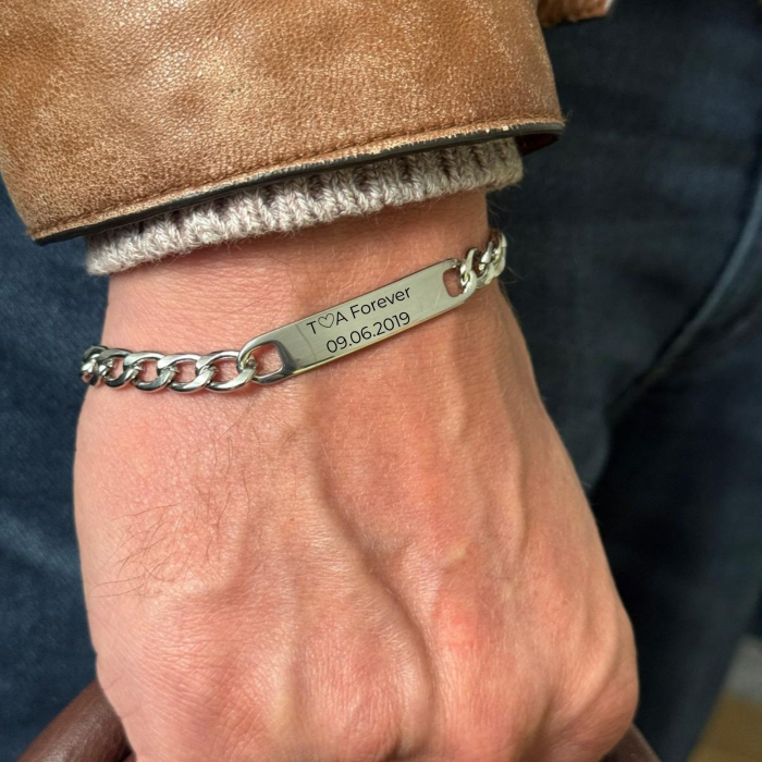 Brățară Bărbați Personalizată cu Nume sau Mesaj – Plăcuță Inox 40x8 mm, Lanț Reglabil [2]