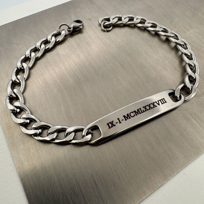 Brățară Bărbați Personalizată Gravură Text – Plăcuță Inox 40x8 mm, Lungime 25 cm, Reglabilă [19]