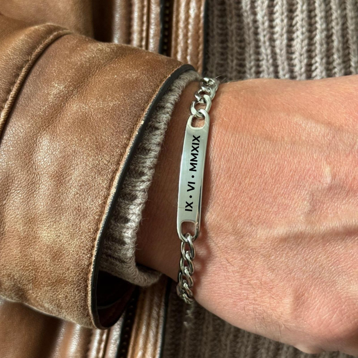 Brățară Bărbați Personalizată Gravură Text – Plăcuță Inox 40x8 mm, Lungime 25 cm, Reglabilă [1]