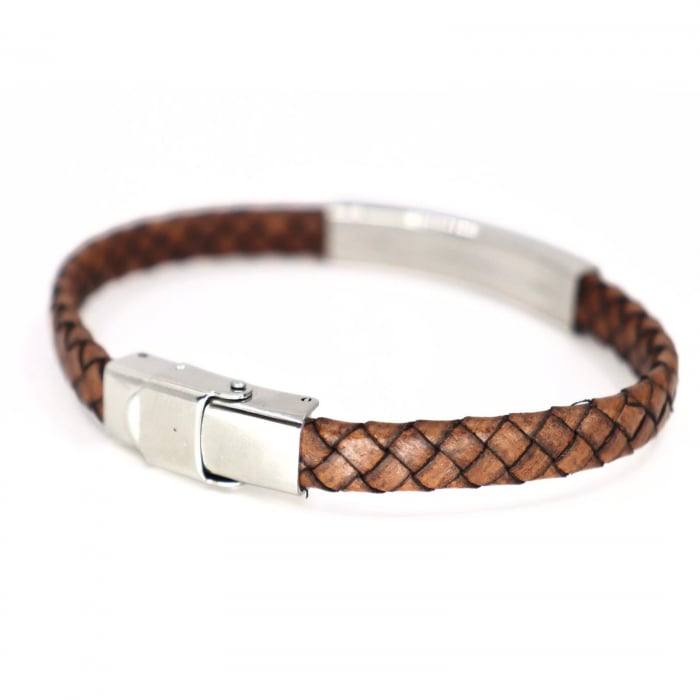 Brățară Bărbați Personalizată, Piele Naturală Maro, Închizătoare Inox, Lungime 22 cm [3]