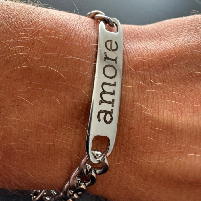 Brățară Bărbați Personalizată cu Nume sau Mesaj – Plăcuță Inox 40x8 mm, Lanț Reglabil [3]