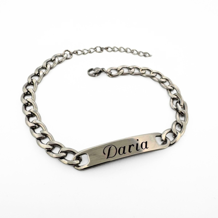 Bratara Barbati Personalizata cu Nume sau Mesaj ,   Placuta Inox 40x8 mm, Lant Reglabil