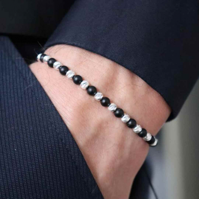 Bratara bilute argint, onix mat 4 mm si snur reglabil [2]