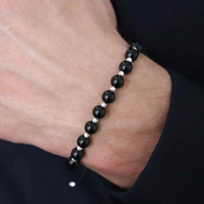 Bratara bilute argint, pietre semipretioase onix lucios si snur reglabil [3]