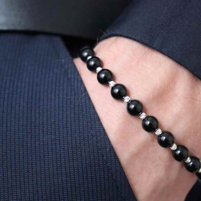 Bratara cu Snur si Bilute din Argint 925, Pietre Naturale Onix Lucios 6mm [3]