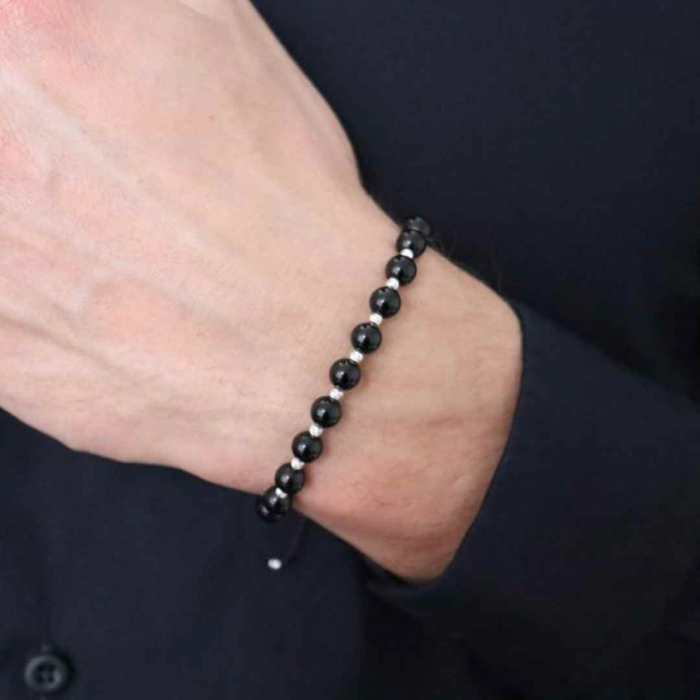 Bratara cu Snur si Bilute din Argint 925, Pietre Naturale Onix Lucios 6mm [2]