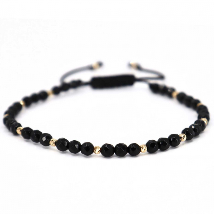 Brățară biluțe aur 14K și șnur împletit, pietre onix fațetat 4 mm [4]
