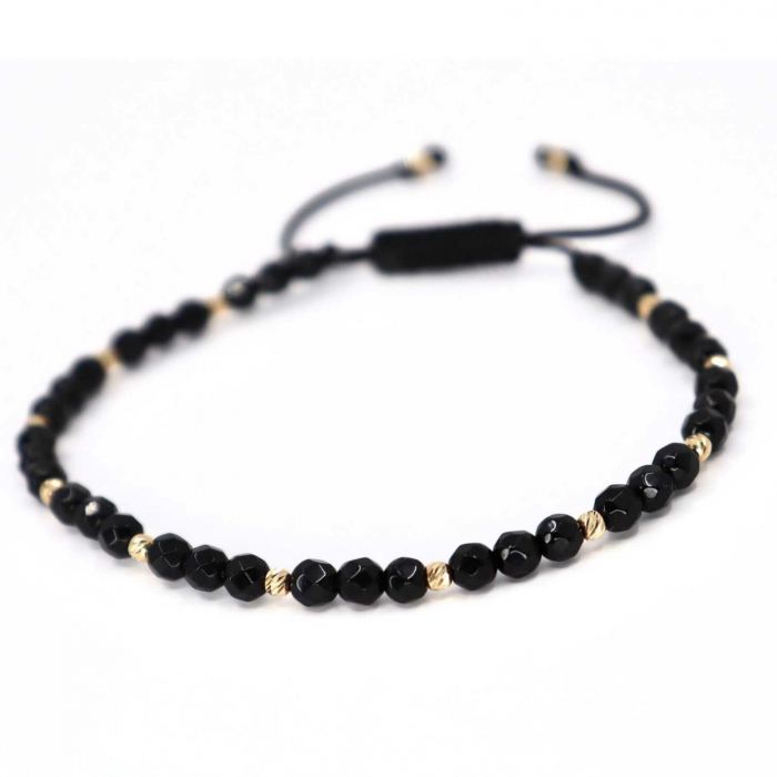 Brățară biluțe aur 14K și șnur împletit, pietre onix fațetat 4 mm [3]