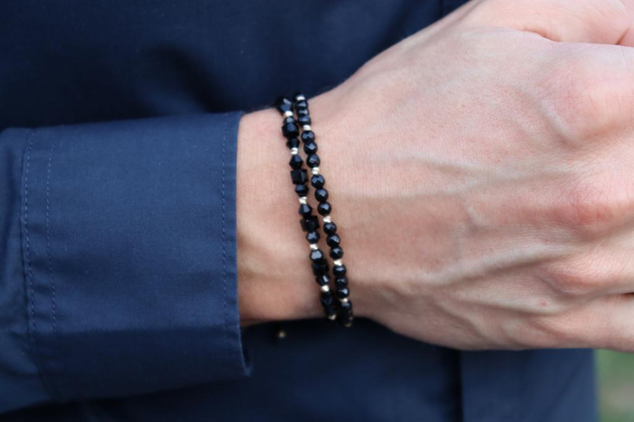 Brățară biluțe aur 14K și șnur împletit, pietre onix fațetat 4 mm [2]