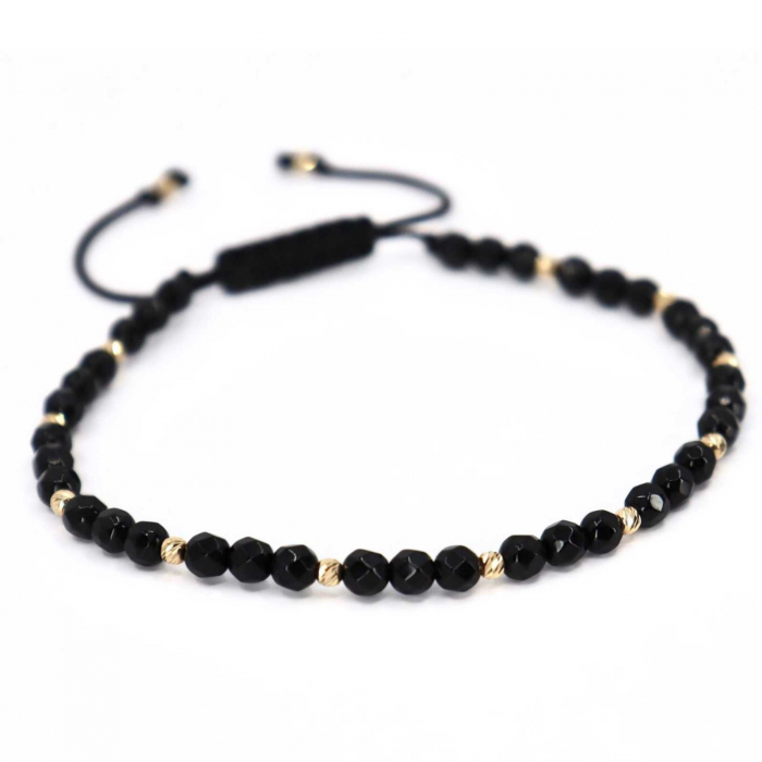 Brățară biluțe aur 14K și șnur împletit, pietre onix fațetat 4 mm [5]