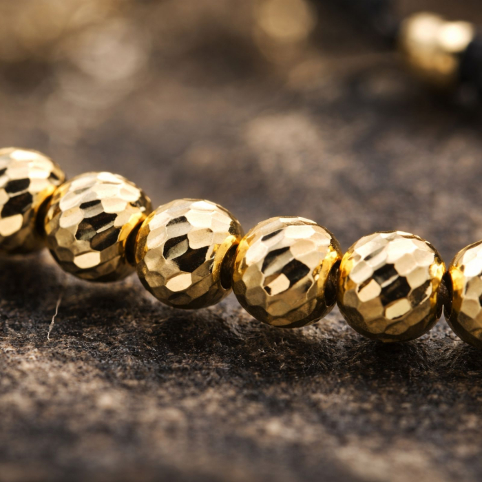 Brățară cu Bile Argint 4mm Placate cu Aur 18K, Șnur Reglabil, Unisex [5]