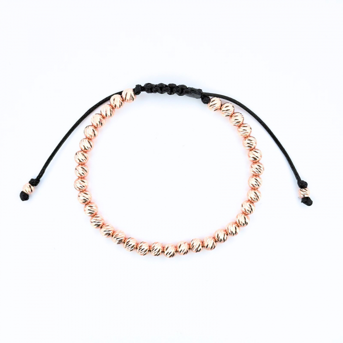 Brățară cu Bile de 5mm din Aur Roz 14K 585, Șnur Reglabil Rezistent la Apă, Unisex [2]