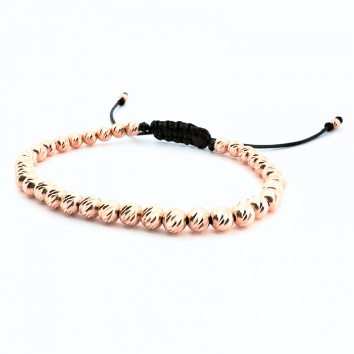 Brățară cu Bile de 5mm din Aur Roz 14K 585, Șnur Reglabil Rezistent la Apă, Unisex [3]