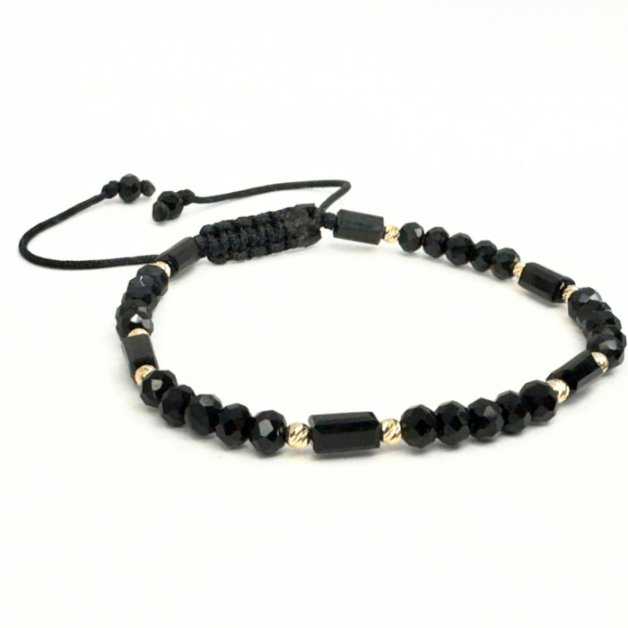 Brățară cu Bile de Aur 14K 2.5 mm, Cristale Rondele și Dreptunghiulare, Șnur Reglabil [2]