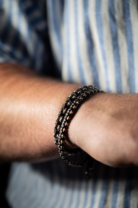 Brățară cu Bile de Aur 14K 3 mm, Șnur Reglabil și Hematit Gri [5]