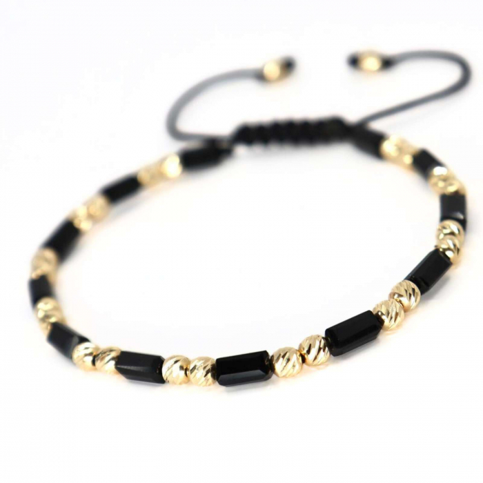 Brățară cu bile de aur 14K 4mm, șnur reglabil și Cristale Sticlă [3]