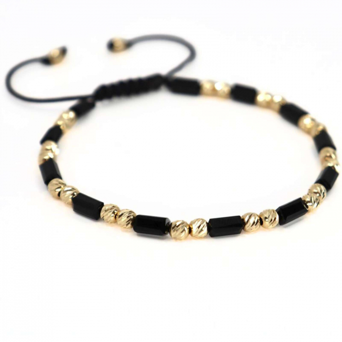 Brățară cu bile de aur 14K 4mm, șnur reglabil și Cristale Sticlă [2]