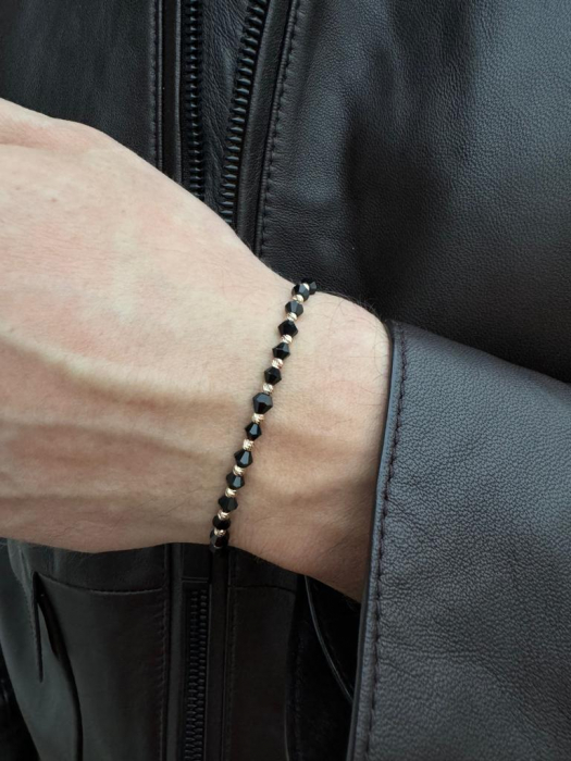 Brățară cu Bile de Aur 14K, Cristale Biconice și Șnur Reglabil [6]