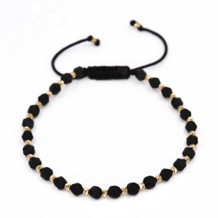 Brățară cu bile de aur 14K, Hematit negru mat fațetat 4 mm, șnur reglabil [5]