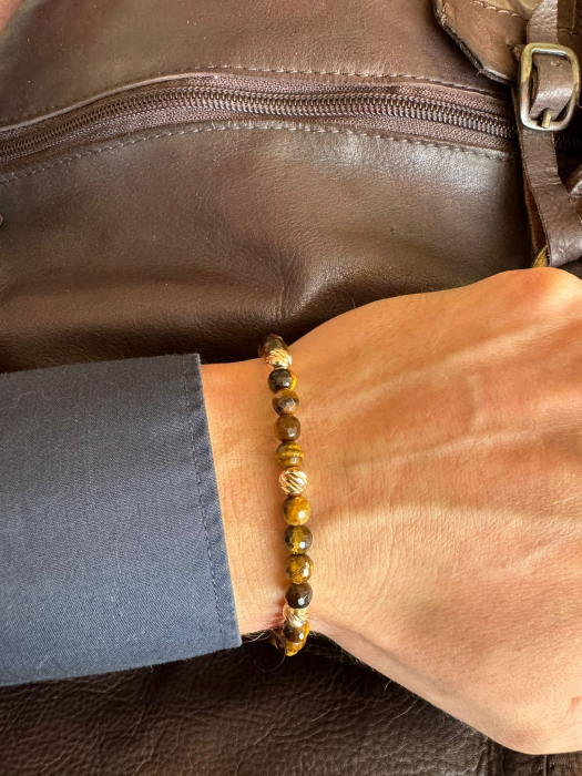 Brățară cu bile de aur 14K, pietre Ochi de Tigru 6mm și șnur reglabil [2]