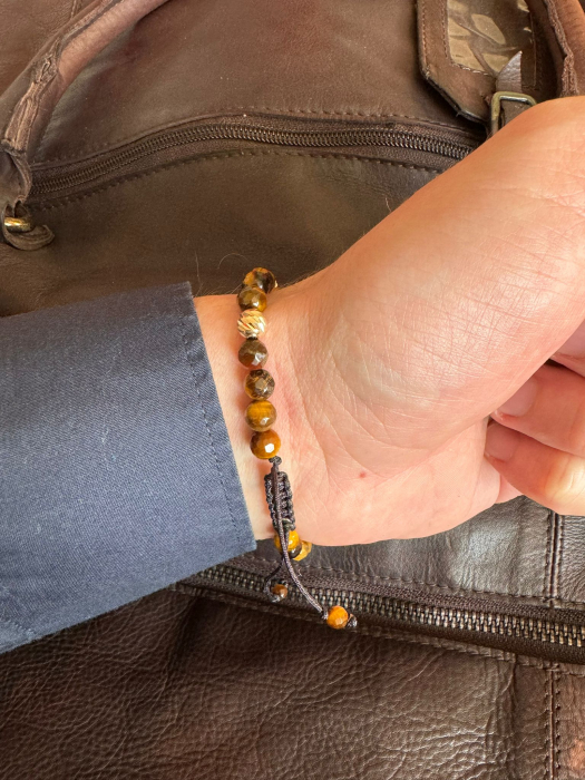 Brățară cu bile de aur 14K, pietre Ochi de Tigru 6mm și șnur reglabil [3]