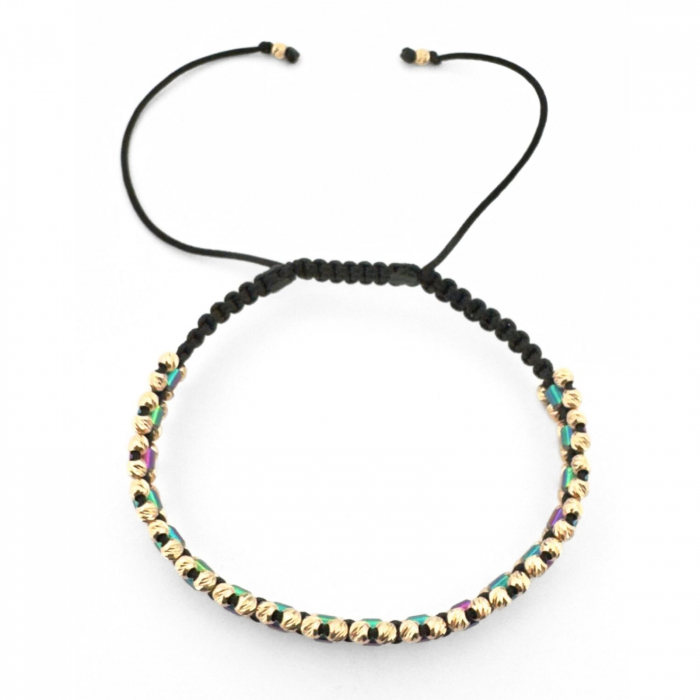 Brățară cu Bile de Aur 14K și Hematit Cuburi Multicolor, Șnur Reglabil, pentru Damă [3]