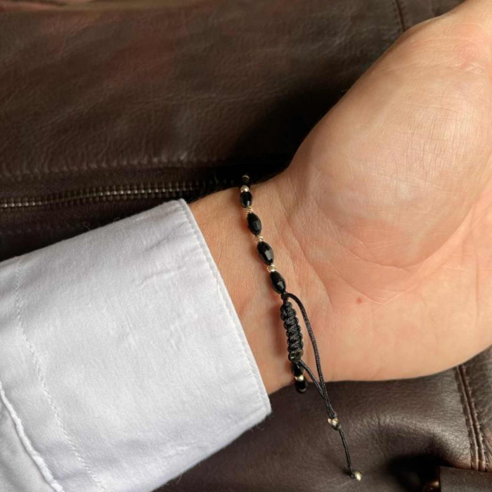 Brățară cu bile de aur 14K, șnur împletit si Cristale Sticlă Ovale [3]