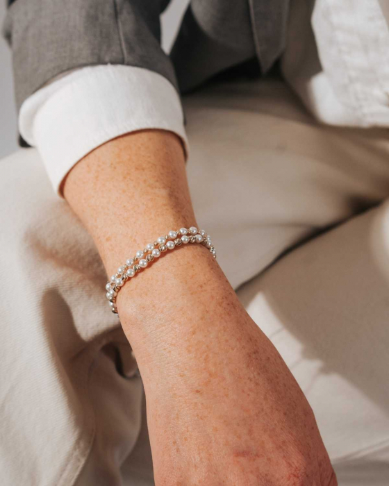 Brățară cu Biluțe de Aur Damă, Perle Stil Mallorca și Închizătoare cu Extensie Lanț, Reglabilă [4]