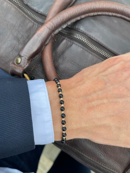 Bratara cu bile de aur si pietre semipretioase onix negru [2]