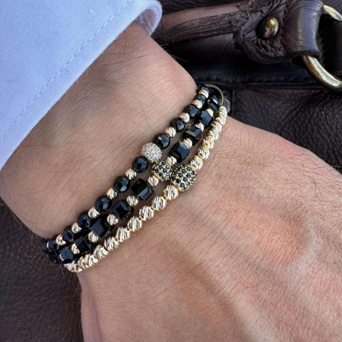 Brățară cu Bile și Charm de Aur 14K, Șnur Reglabil și Cristale Sticlă 4 mm [3]