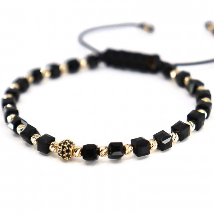 Brățară cu Bile și Charm de Aur 14K, Șnur Reglabil și Cristale Sticlă 4 mm [5]