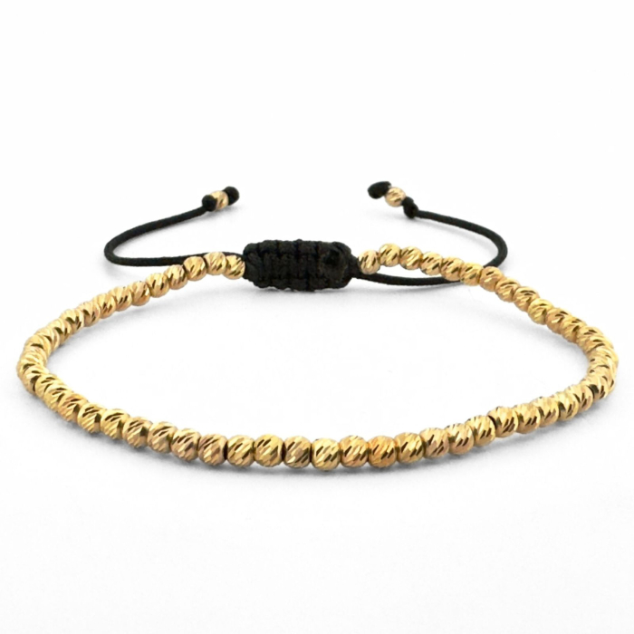 Brățară cu Biluțe de Argint Placate cu Aur 24K, Șnur Reglabil, Unisex [3]