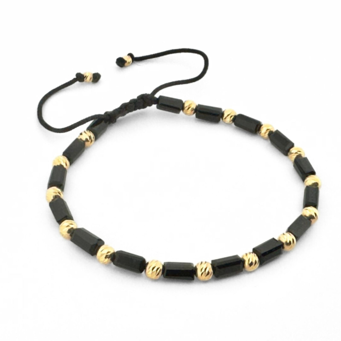 Set Brățări cu Biluțe de Argint Placate cu Aur 18K 4mm, Cristale Sticlă -  Șnur Reglabil, Unisex [7]