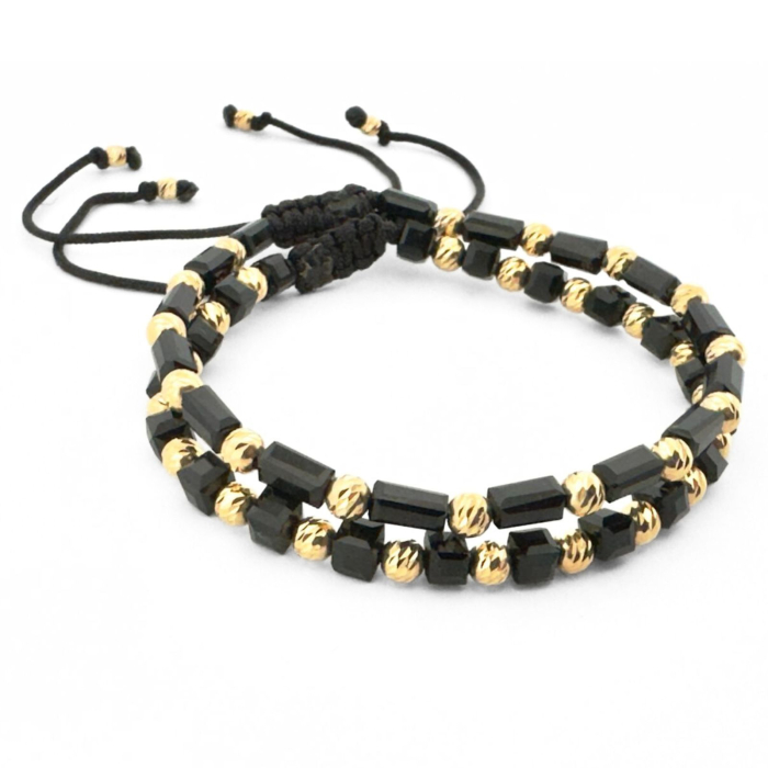 Set Brățări cu Biluțe de Argint Placate cu Aur 18K 4mm, Cristale Sticlă -  Șnur Reglabil, Unisex [3]