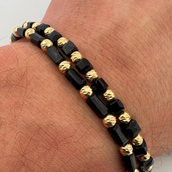 Set Brățări cu Biluțe de Argint Placate cu Aur 18K 4mm, Cristale Sticlă -  Șnur Reglabil, Unisex [2]