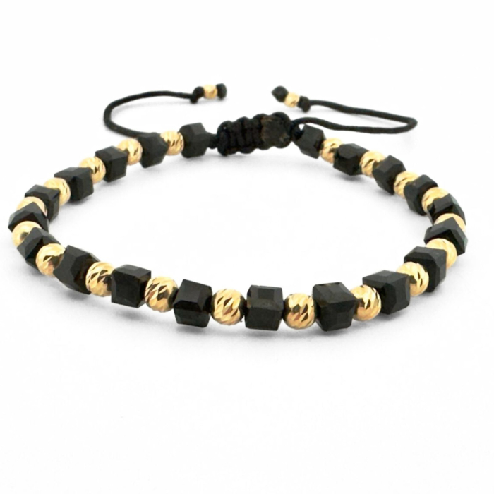 Set Brățări cu Biluțe de Argint Placate cu Aur 18K 4mm, Cristale Sticlă -  Șnur Reglabil, Unisex [4]